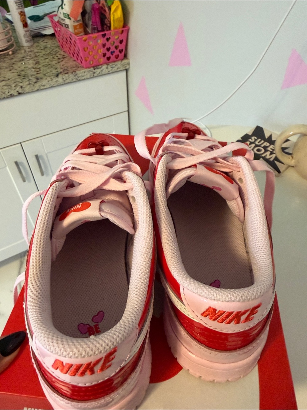 Nike Dunks Kids Pink and Red Low-Top Sneakers - Picture 13 of 15